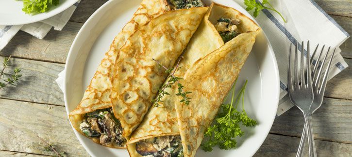 Gevulde pannenkoek met champignons en spinazie - Recepttip LaSarel